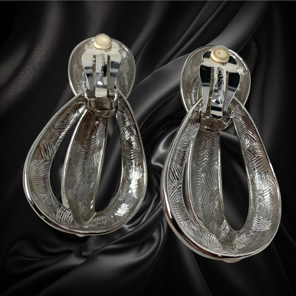 Vintage Givenchy Earrings Oversized Silver Tone Interlocking Hoops Couture Mogul - Picture 2 of 5